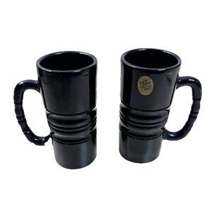 VTG Black Tiara Glass Handled Mug 6.5" Tall Black Beer Coffee 12oz Goth EUC